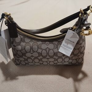 Coach Tan and Brown Signature Shoulder Bag